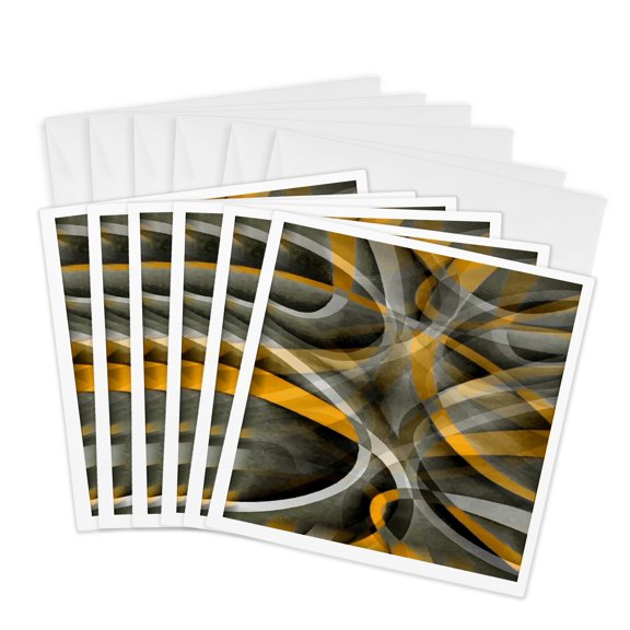 3drose, Eighties Mustard Yellow on Grey Abstract Strip Pattern, 6 Greeting Cards with Envelopes