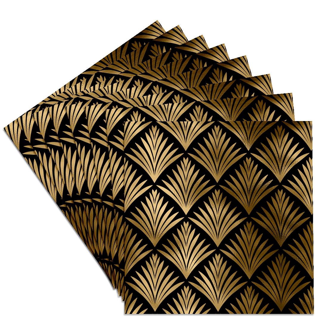 3drose, Elegant Black and Image of Gold Art Deco Leafy Diamond Pattern, Set of 8 Ceramic Tile Coasters