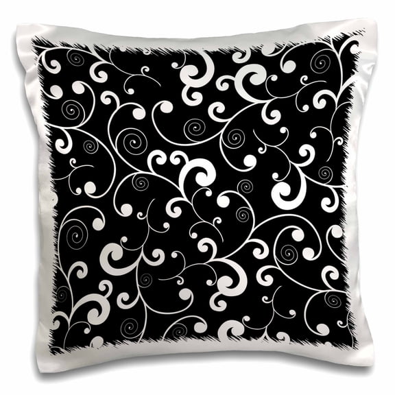 3drose, Elegant Black and White Scroll Design, 16x16 inch Pillow Case