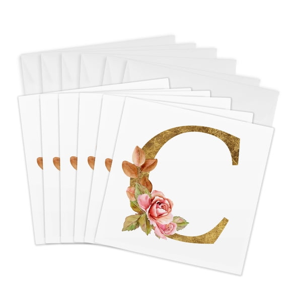 3drose, Elegant Image and Gold Boho Flower Monogram Initial C, 6 Greeting Cards with Envelopes