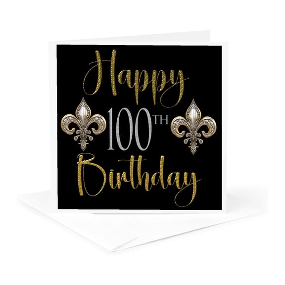 3drose, Elegant Image of Gold Fleur De Lis Happy 100th Birthday, 1 Greeting Card with Envelope