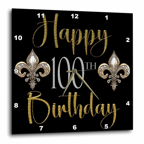 3drose, Elegant Image of Gold Fleur De Lis Happy 100th Birthday, 13x13 Wall Clock