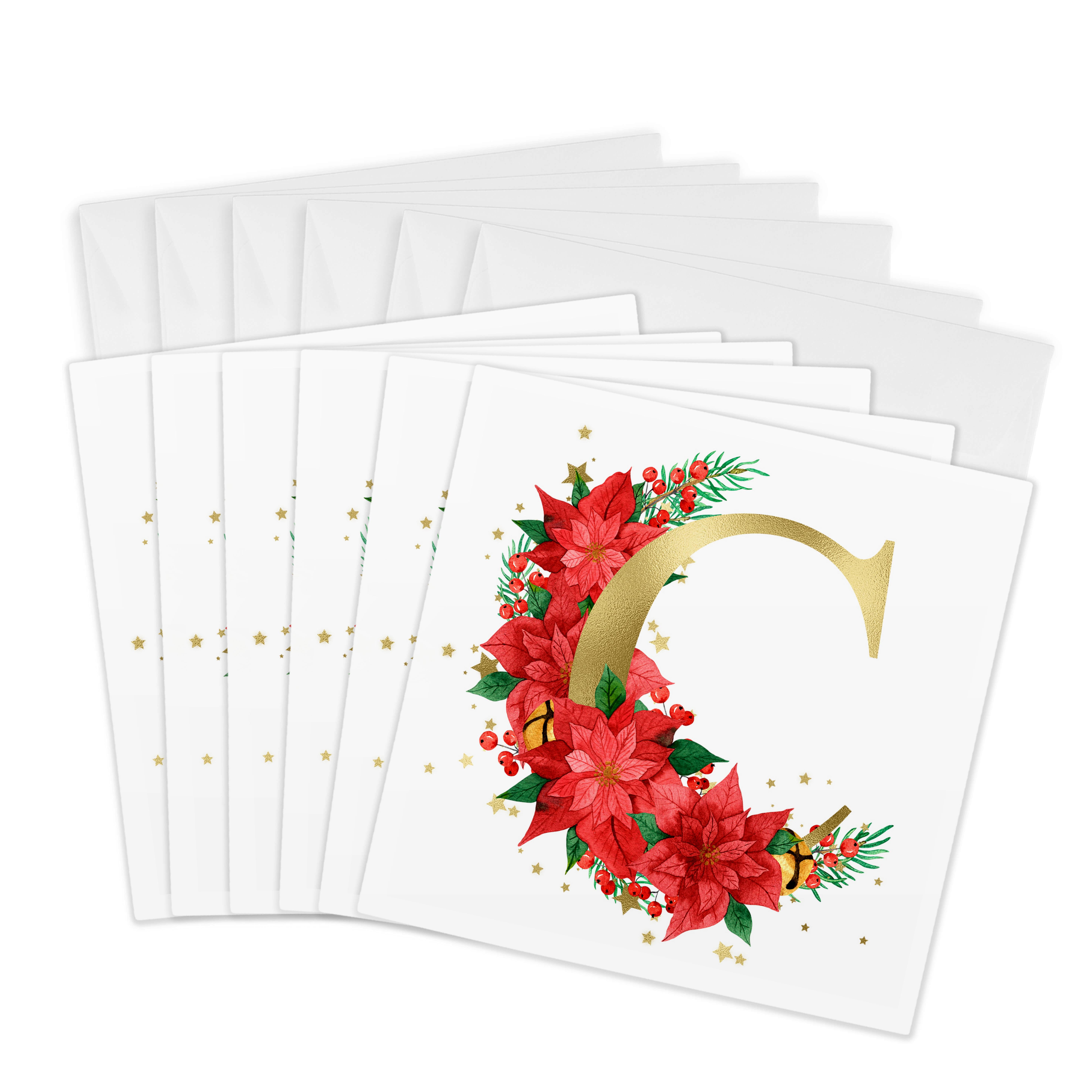 3drose, Elegant Image of Gold Monogram Initial C Poinsettia Floral, 6 ...
