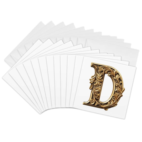 3drose, Elegant Image of Gold Victorian Ornate Monogram Initial D, 12 Greeting Cards with Envelopes