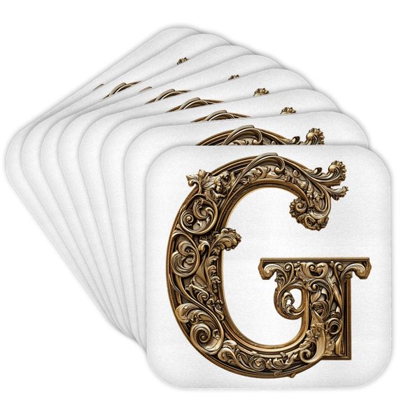 3drose, Elegant Image of Gold Victorian Ornate Monogram Initial G, Set of 8 Coasters - Cork
