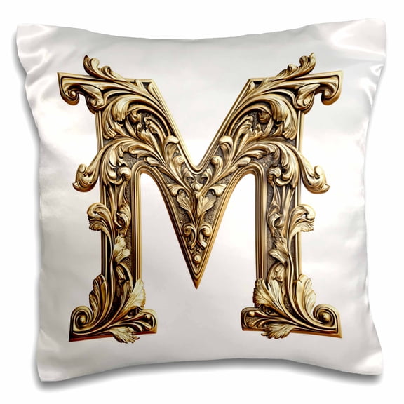 3drose, Elegant Image of Gold Victorian Ornate Monogram Initial M, 16x16 inch Pillow Case