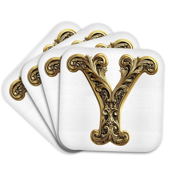 3drose, Elegant Image of Gold Victorian Ornate Monogram Initial Y, Set of 4 Coasters - Cork