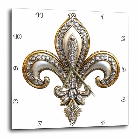 3drose, Elegant Image of Gold and Silver Image of Diamond Fleur De Lis, 13x13 Wall Clock