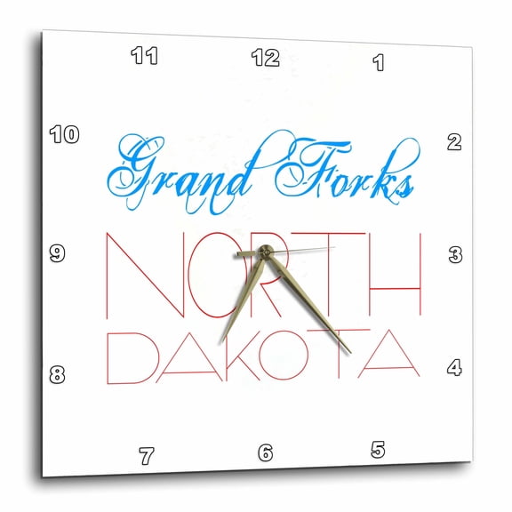3drose, Elegant Impressive Text Grand Forks North Dakota of Blue, Red Colors, 10x10 Wall Clock