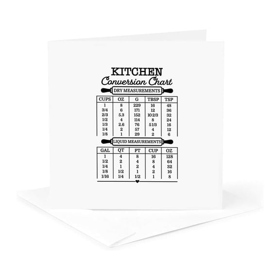 3drose, Elegant Kitchen Conversion Chart with Roller Pins. Dry, Liquid., 1 Greeting Card with Envelope