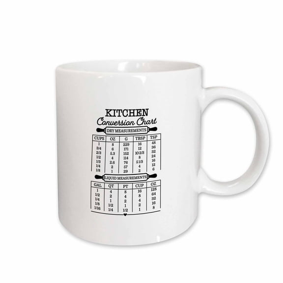 3drose, Elegant Kitchen Conversion Chart with Roller Pins. Dry, Liquid., 11oz Mug