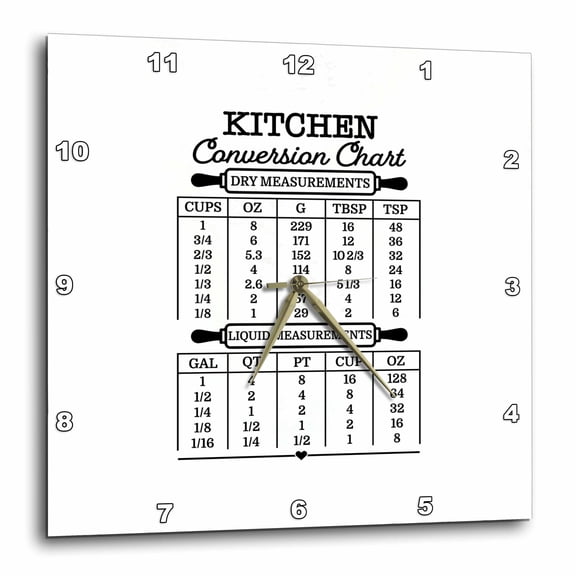 3drose, Elegant Kitchen Conversion Chart with Roller Pins. Dry, Liquid., 13x13 Wall Clock