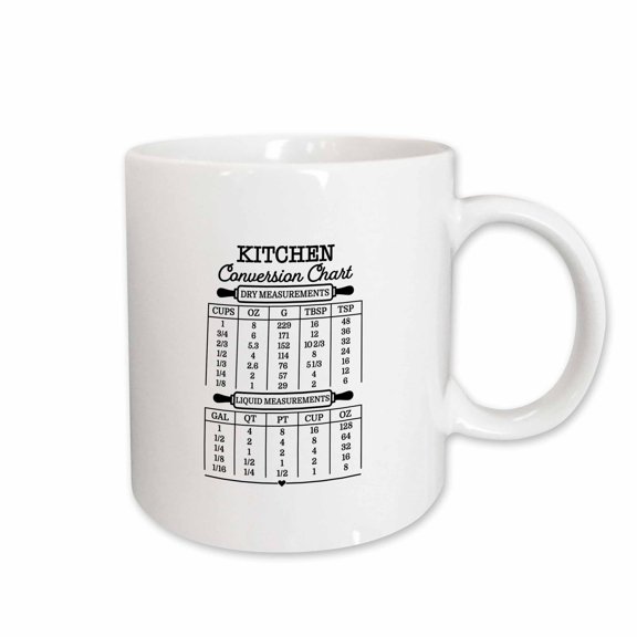 3drose, Elegant Kitchen Conversion Chart with Roller Pins. Dry, Liquid., 15oz Mug