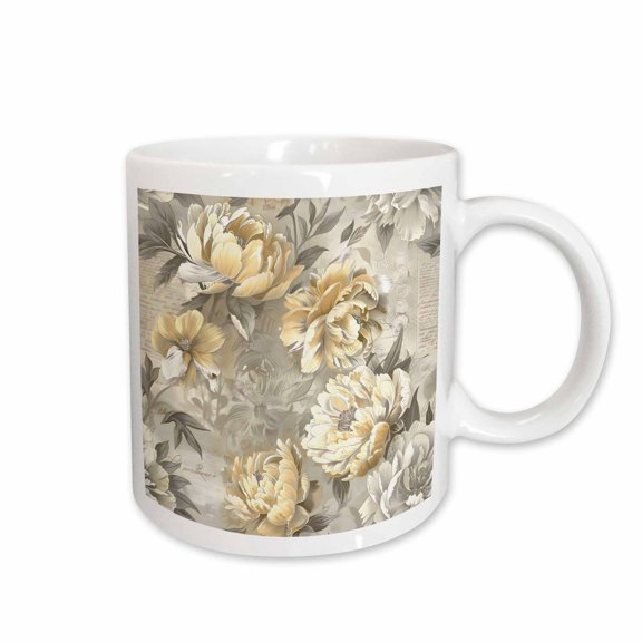 3drose, Elegant Lemon Floral Grunge Collage Pattern, 11oz Mug