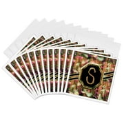3drose, Elegant Pink Camouflage Monogram Letter S Faux Gold Wood Grain Image, 12 Greeting Cards with Envelopes