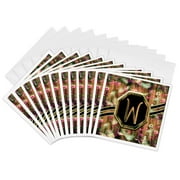 3drose, Elegant Pink Camouflage Monogram Letter W Faux Gold Wood Grain Image, 12 Greeting Cards with Envelopes