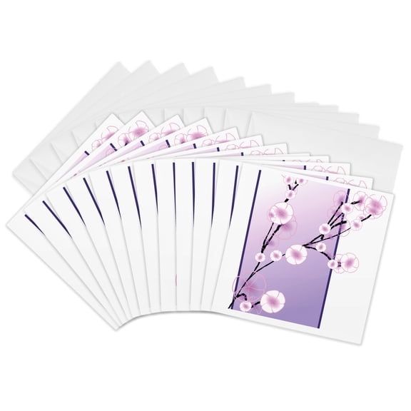 3drose, Elegant Pink Floral - Flowers - Zen Art, 12 Greeting Cards with Envelopes