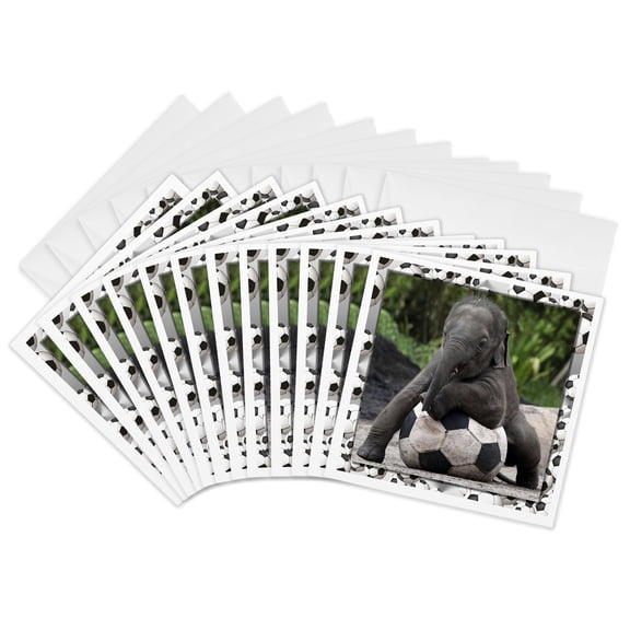 3drose, Elephant Soccer, 12 Greeting Cards with Envelopes