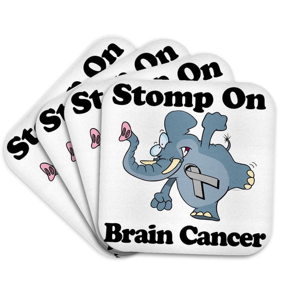 3drose, Elephant Stomp on Brain Cancer Awareness Ribbon Cause Design, Set of 4 Coasters - Soft