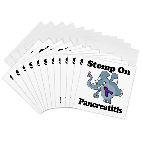 3drose, Elephant Stomp on Pancreatitis Awareness Ribbon Cause Design, 12 Greeting Cards with Envelopes