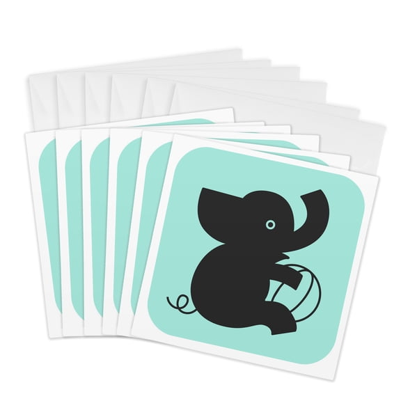 3drose, Elephant on Pastel Blue, 6 Greeting Cards with Envelopes