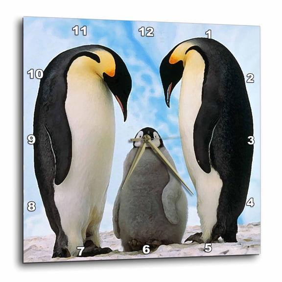 3drose, Emperor Penguin Family, 15x15 Wall Clock