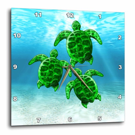 3drose, Endangered Green Sea Turtle Underwater Digital Artwork., 15x15 Wall Clock