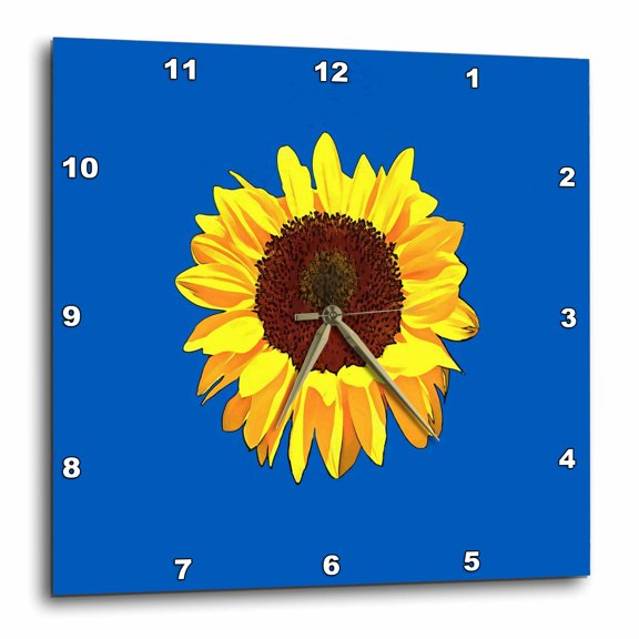 3drose, Energizing Yellow Sunflower Black Outline Art, 10x10 Wall Clock
