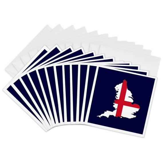 3drose, England and St George Cross Flag Rugby and Soccer Emblem, 12 Greeting Cards with Envelopes