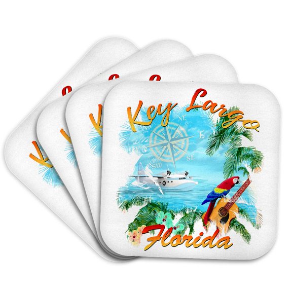3drose, Enjoy Island Music and the Beautiful Oceans Around Key Largo Florida., Set of 4 Coasters - Cork