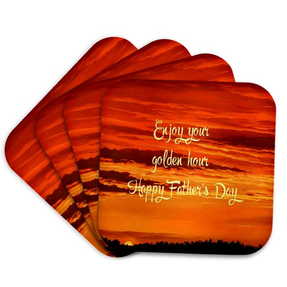 3drose, Enjoy Your Golden Hour Happy Fathers Day, Set of 4 Coasters - Soft