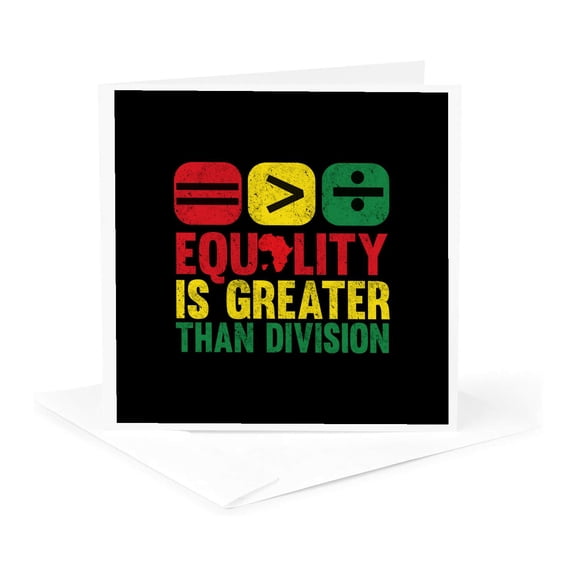 3drose, Equality Is Greater Than Division Red, Green, Yellow Juneteenth Art, 1 Greeting Card with Envelope