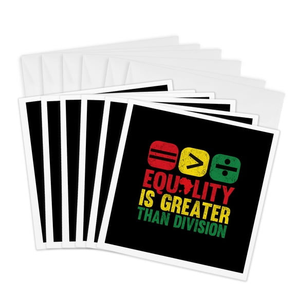 3drose, Equality Is Greater Than Division Red, Green, Yellow Juneteenth Art, 6 Greeting Cards with Envelopes