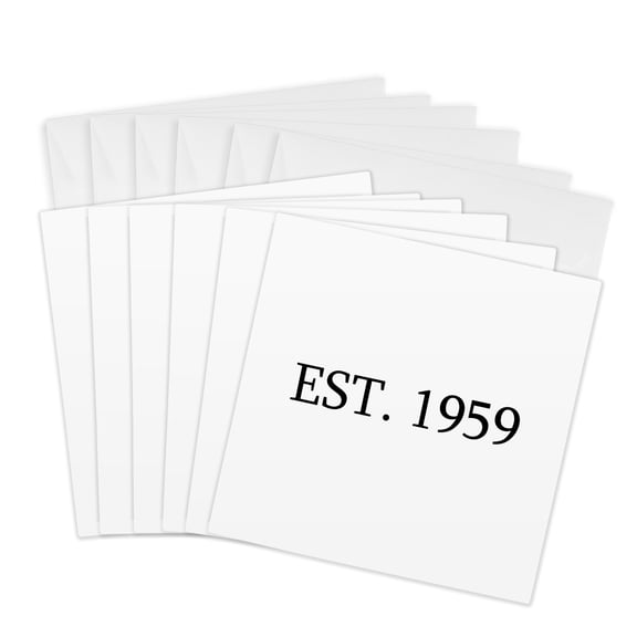 3drose, Est. 1959 - Established in 1959 - Personal Birth Year. Personalized Year You Were Born - Black Text, 6 Greeting Cards with Envelopes