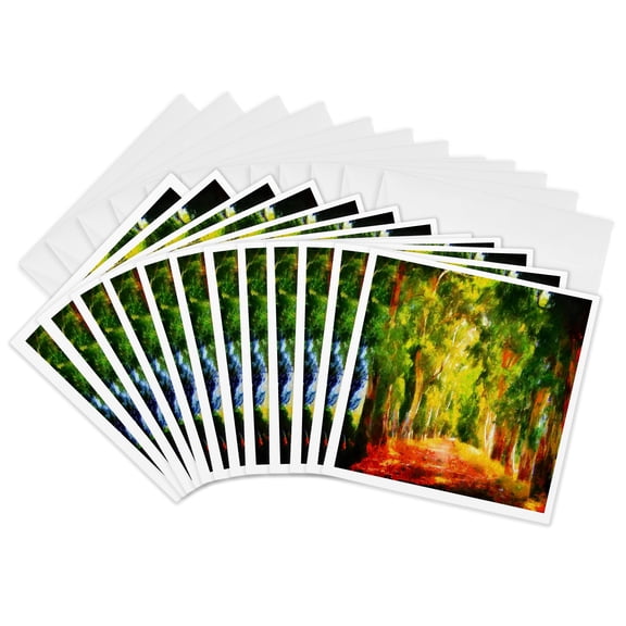 3drose, Eucalyptus Tree Lined Avenue Pointillism Art, 12 Greeting Cards with Envelopes