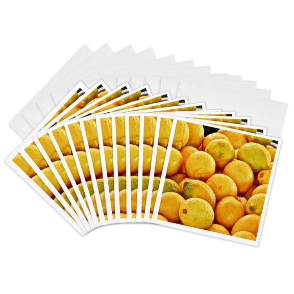 3drose, European Market. Lemons. Cool Image., 12 Greeting Cards with Envelopes