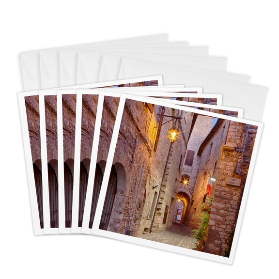 3drose, Evening Light Along a Back Alley of Assisi, 6 Greeting Cards with Envelopes