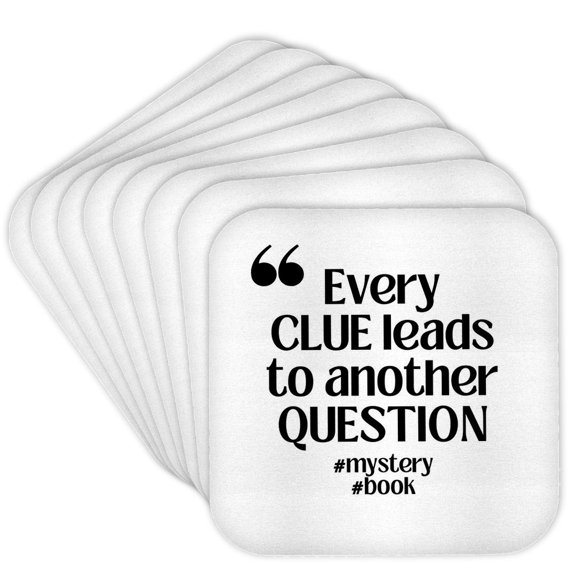 3drose, Every Clue Leads to Another Question - Genre - Mystery, Set of 8 Coasters - Cork