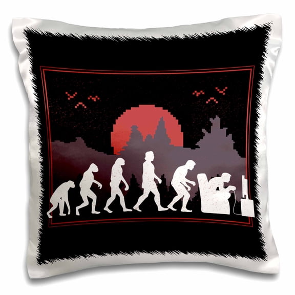 3drose, Evolution of Video Game Player Gaming Funny, 16x16 inch Pillow Case
