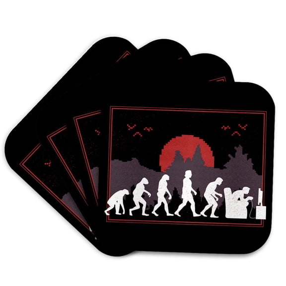 3drose, Evolution of Video Game Player Gaming Funny, Set of 4 Coasters - Cork