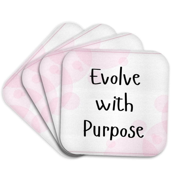 3drose, Evolve with Purpose Typography - Soft Pink Circles Motivational Quote, Set of 4 Coasters - Soft