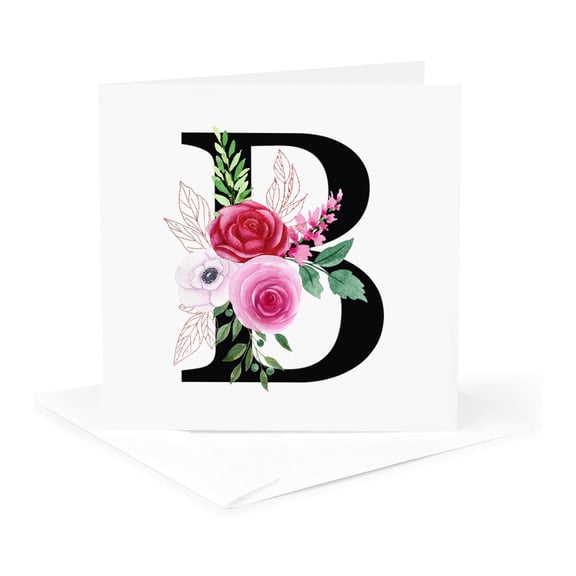 3drose, Exceptional Letter B. Rose Flower Monogram. Cool Personal Art Gift, 1 Greeting Card with Envelope
