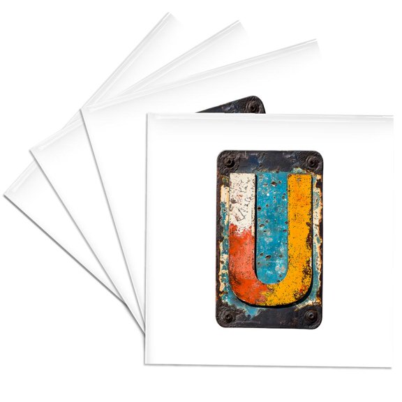 3drose, Exquisite Letter U. Grunge Metal Monogram, Industrial Style Gift, Set of 4 Ceramic Tile Coasters