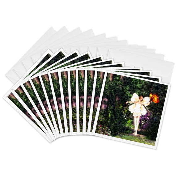 3drose, Fairy and Butterfly, 12 Greeting Cards with Envelopes