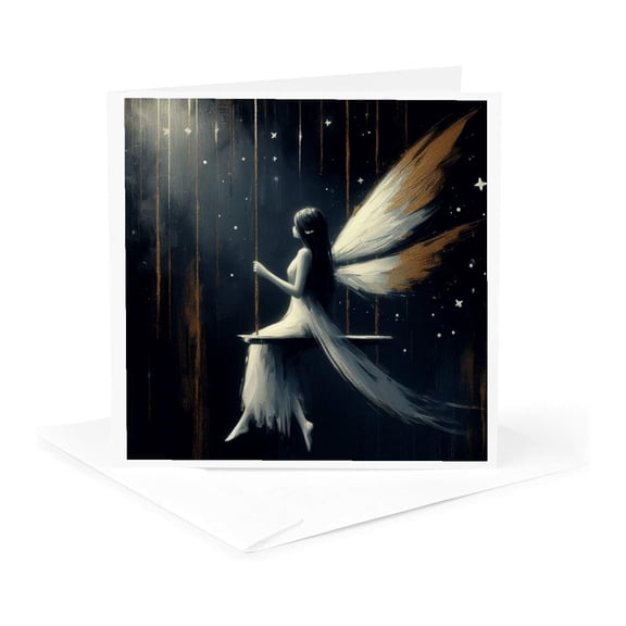 3drose, Fairy at Night on a Swing, 1 Greeting Card with Envelope