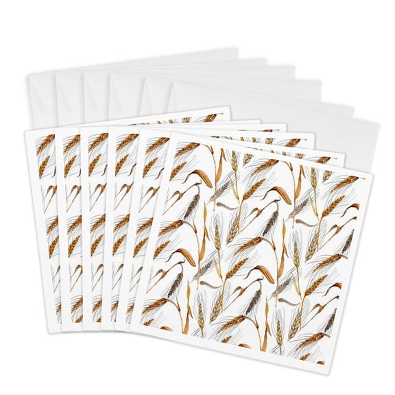 3drose, Fall Stalks of Wheat Pattern, 6 Greeting Cards with Envelopes