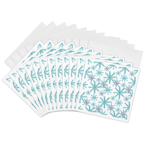 3drose, Fancy Blue Snowflake Pattern, 12 Greeting Cards with Envelopes