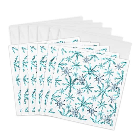 3drose, Fancy Blue Snowflake Pattern, 6 Greeting Cards with Envelopes