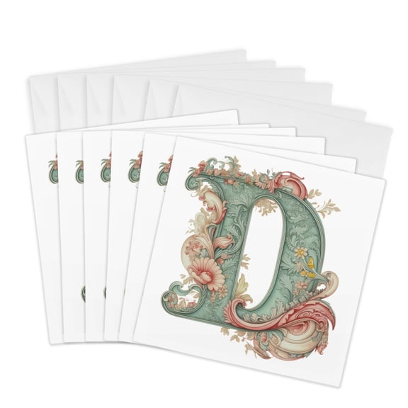 3drose, Fancy Floral Flourish Monogram Initial D, 6 Greeting Cards with Envelopes
