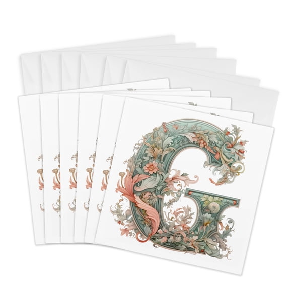 3drose, Fancy Floral Flourish Monogram Initial G, 6 Greeting Cards with Envelopes